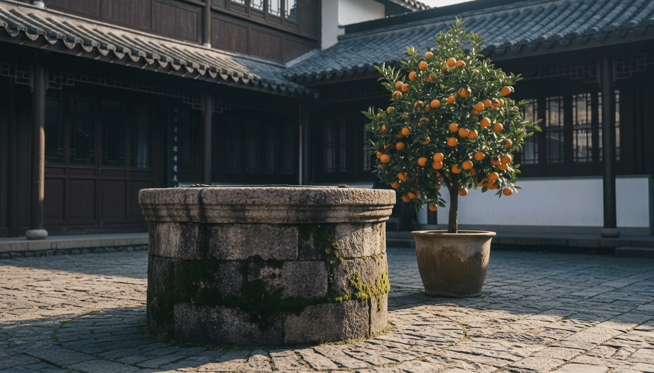 Stone well with moss in Songjiang courtyard garden